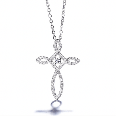 Glistening White  Loop Style CZ Sterling Silver Cross Necklace  - Ella Moore