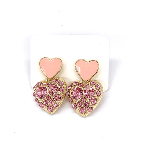 Pink Glamorous Petite CZ & Enamel Double Heart Gold Earrings - Ella Moore