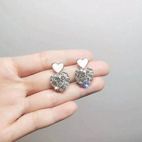 Glamorous Petite CZ & Enamel Double Heart Gold Earrings