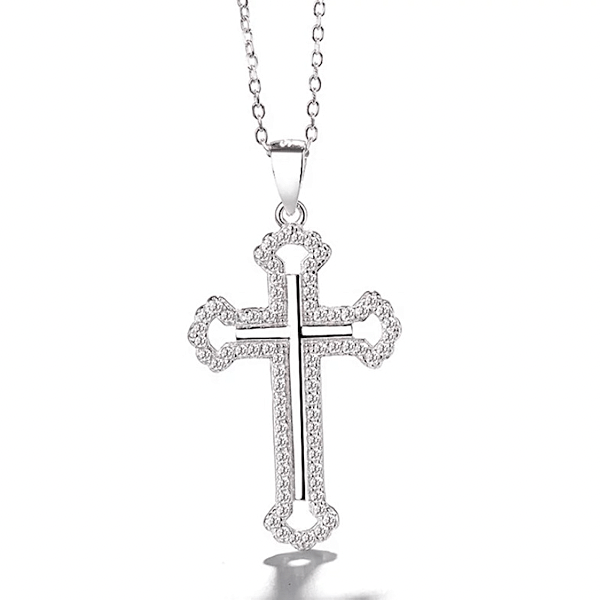 Glistening White  Loop Style CZ Solid Style  Sterling Silver Cross Necklace  - Ella Moore