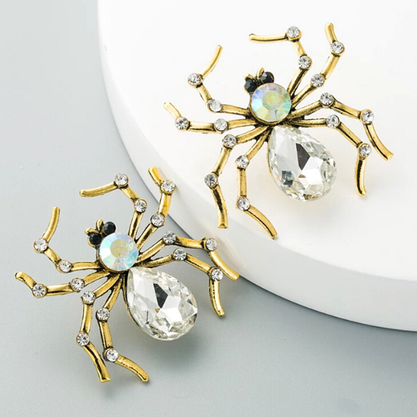 White Sparkling Rhinestone Spider Earrings - Ella Moore