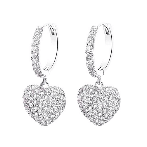 silver white gold CZ Dangling Heart Earrings - Ella Moore