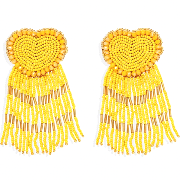 Yellow  Sassy Bold Beaded Tassel Dangle Heart Earrings - Ella Moore