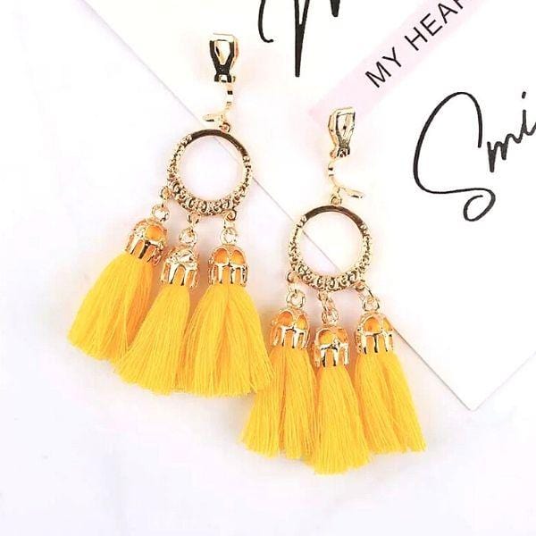 Yellow Boho-Style Clip On Tassel Earrings - Ella Moore