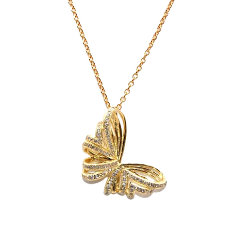 Yellow Gold Gracefully Sparkling CZ Cubic Butterfly Necklace - Ella Moore