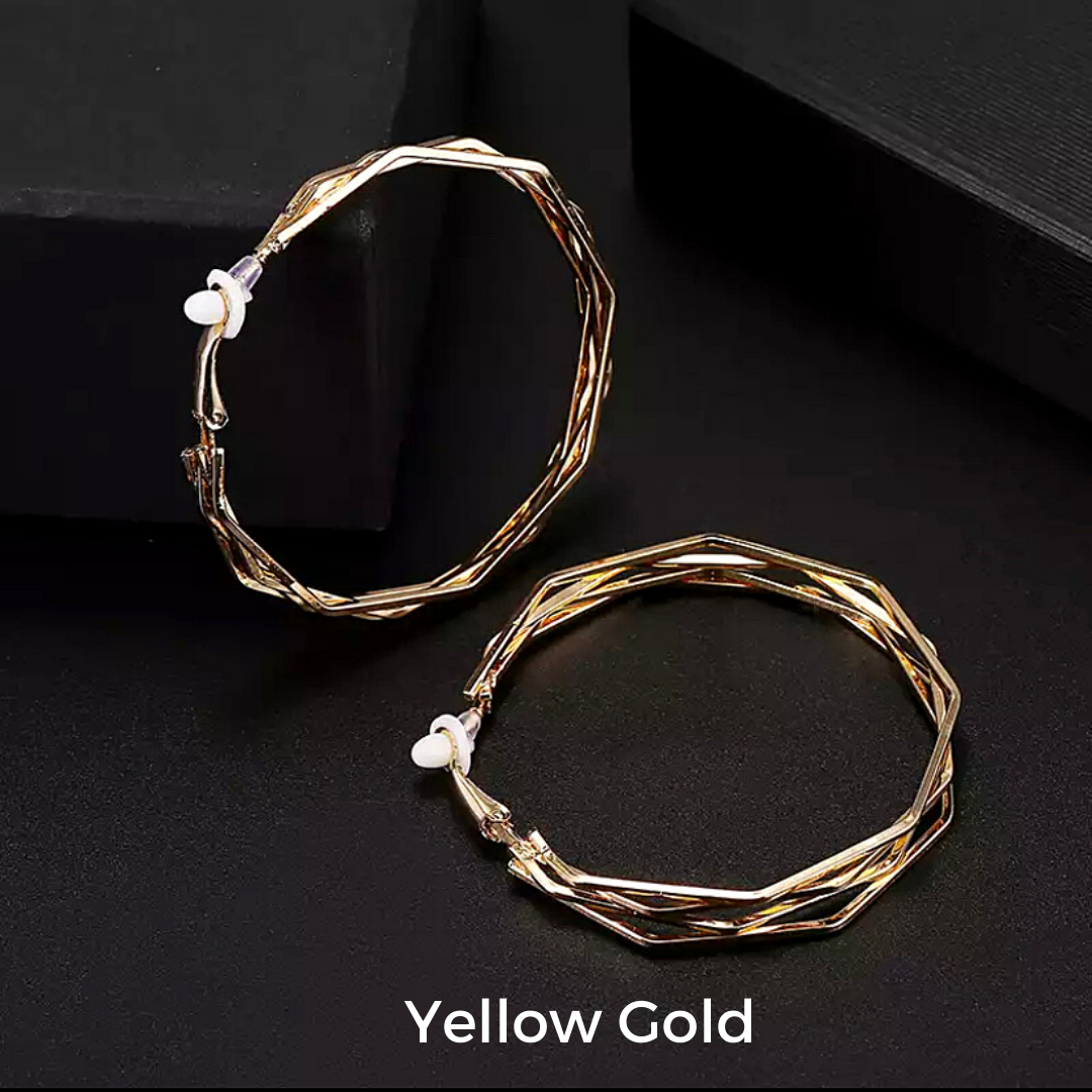 Yellow Gold Triple Geometric Large Hoop Clip On Earrings - Ella Moore