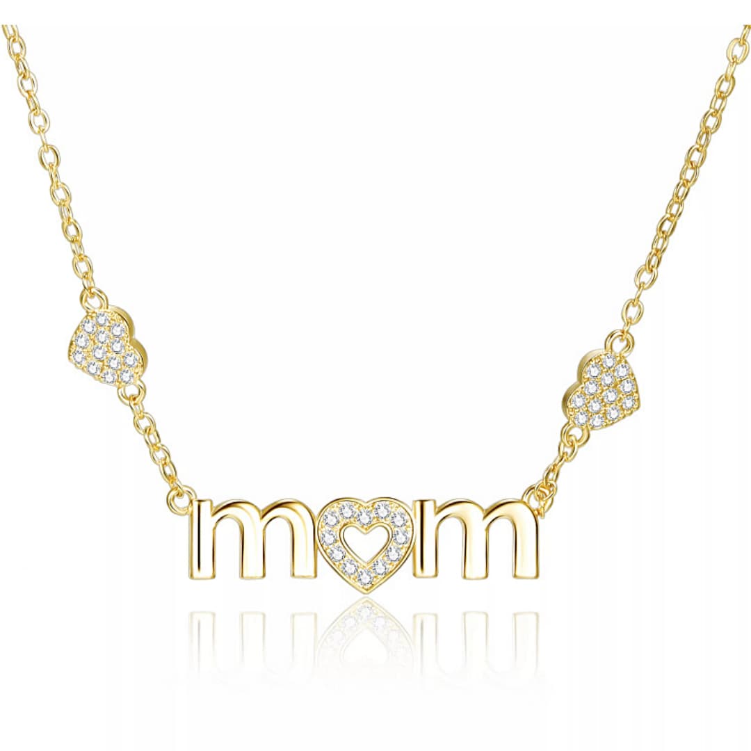 Yellow Gold Triple Heart CZ Mom Necklace - Ella Moore