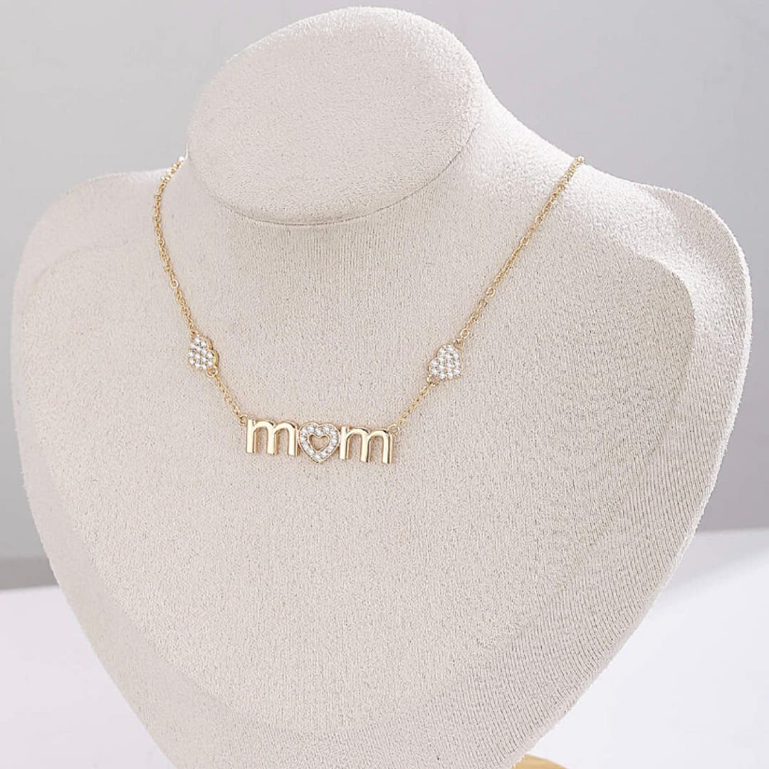 Yellow  Gold Triple Heart CZ Mom Necklace - Ella Moore