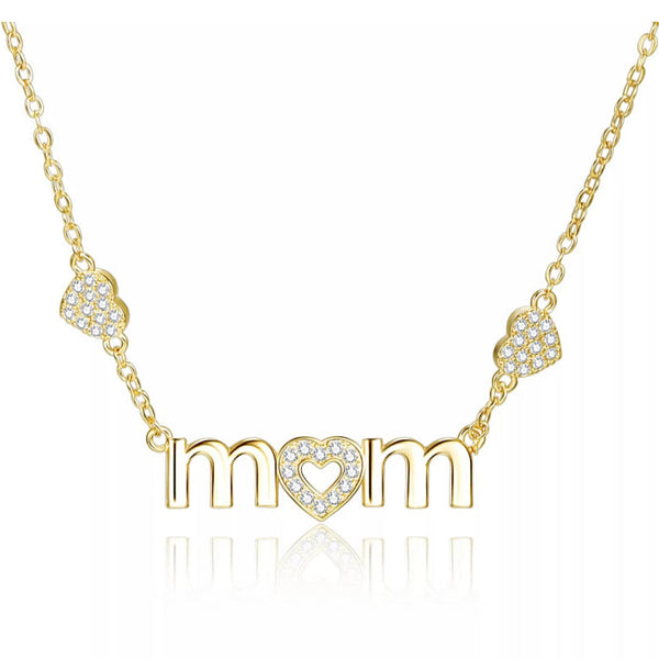 Yellow Gold Triple Heart CZ Mom Necklace - Ella Moore