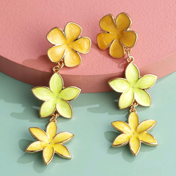 Yellow Vibrant Enamel Drop Dangle Flower Earrings - Ella Moore