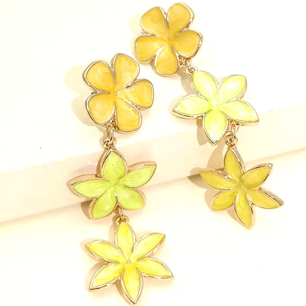 Yellow Vibrant Enamel Drop Dangle Flower Earrings - Ella Moore