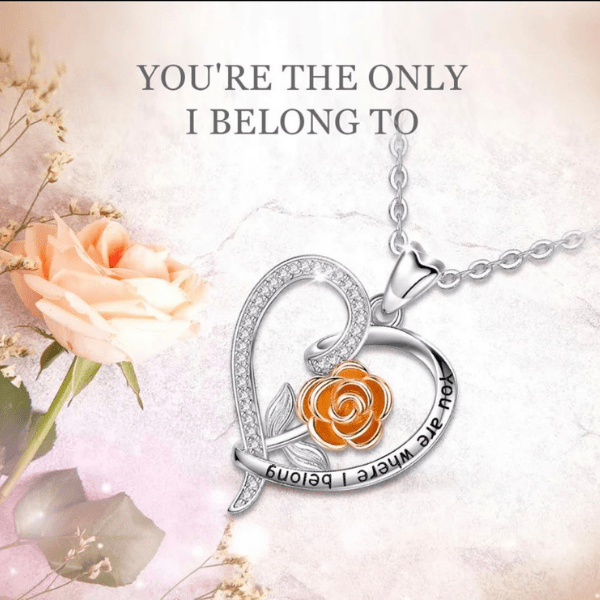 "You Are Were I Belong" Rose Sterling Silver Heart Necklace - Ella Moore