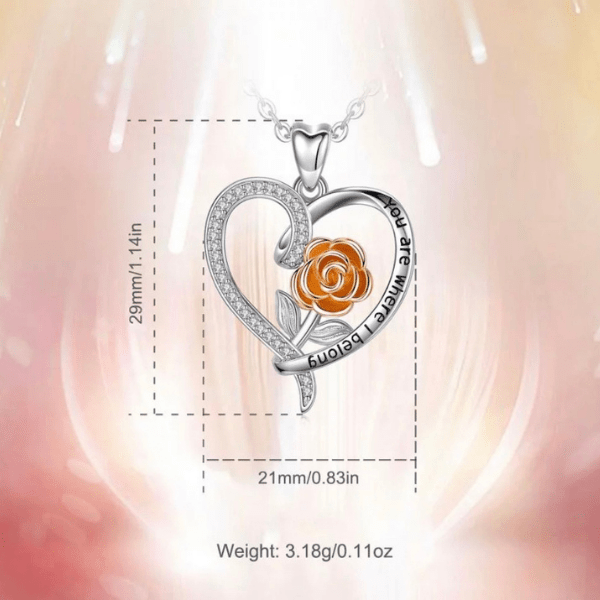 "You Are Were I Belong" Rose Sterling Silver Heart Necklace - Ella Moore